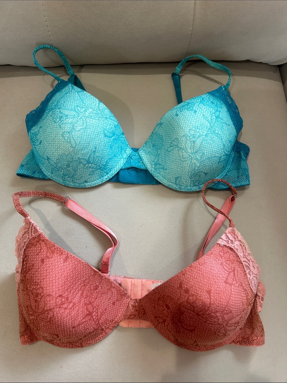Women's Lace Push-Up Bra - Teal and Coral